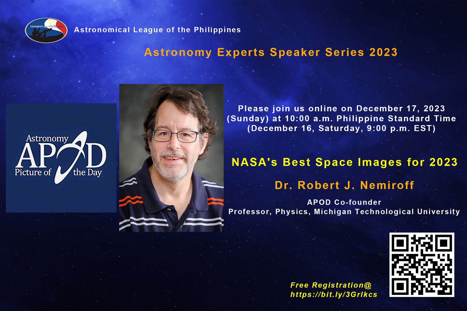 December 16, 2023 ALP Astronomy Experts Speaker Series 2023 featuring Dr. Robert J. Nemiroff