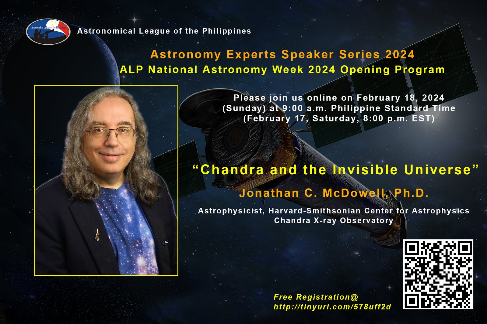 February 18, 2024 ALP Astronomy Experts Speaker Series 2024 featuring Dr. Jonathan C. Mc Dowell, PHD