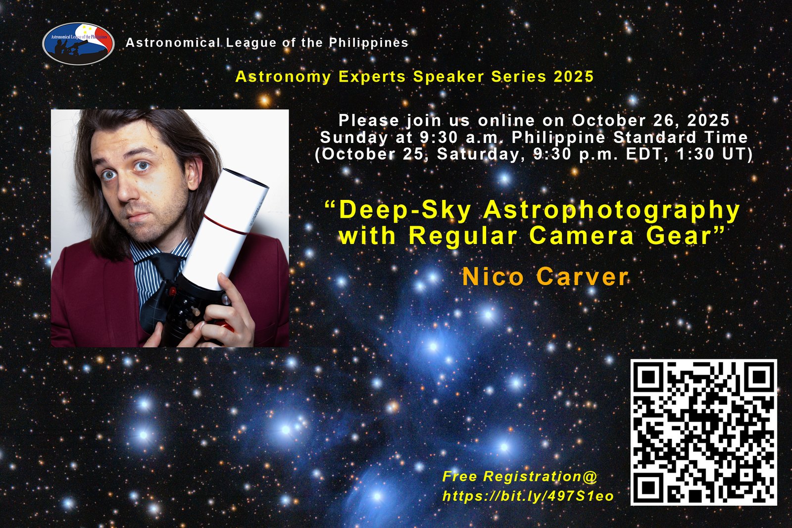 October 26, 2025 Astronomy Expert Series 2025 featuring Nico Carver